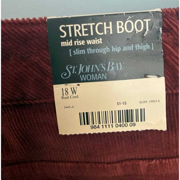 St. John's Bay Stretch Boot Mid Rise Corduroy Pants Rust Size 18W New - Picture 5 of 7